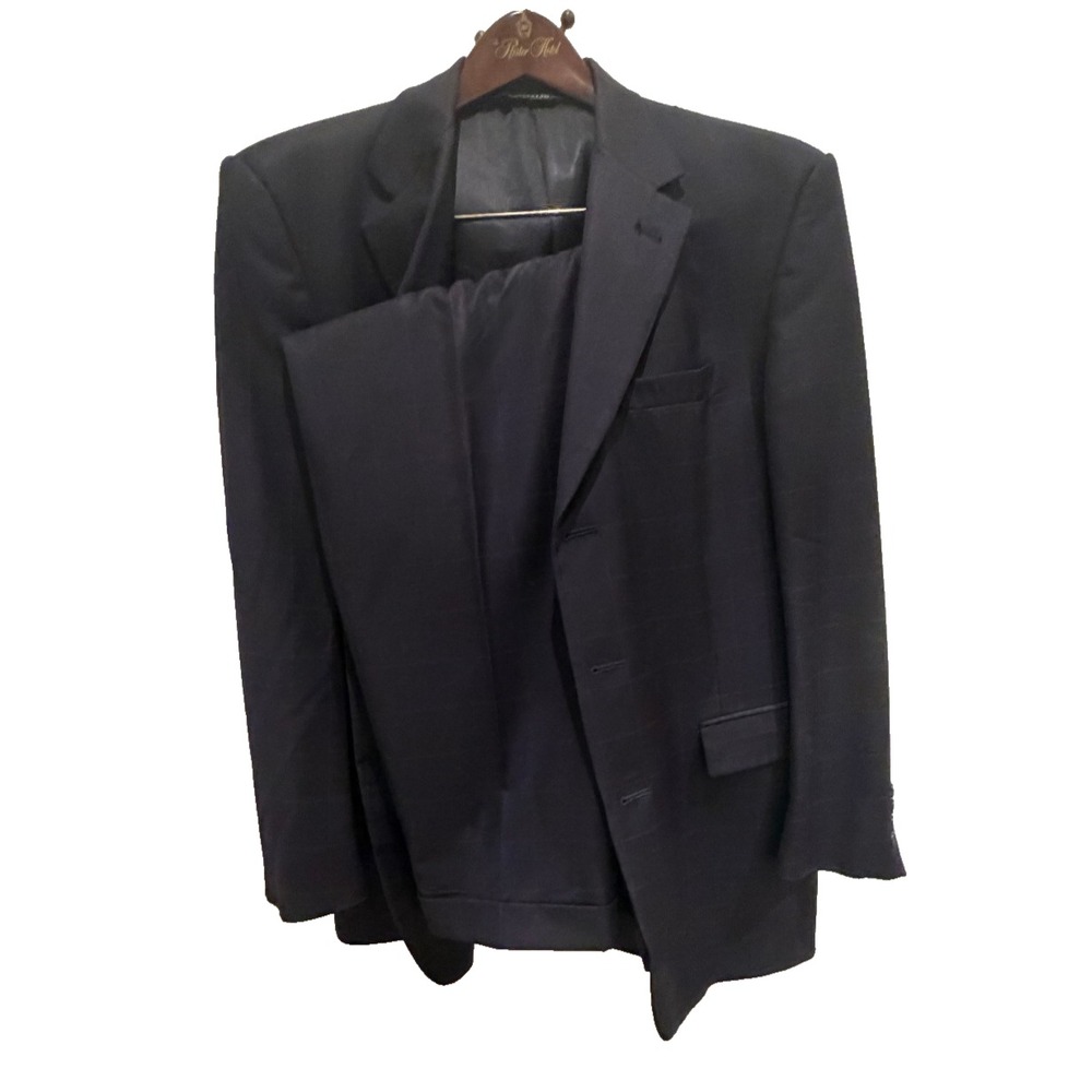 Vtg Burberrys' Men 40R Wool Windowpane Navy Suit Classic Old Money Heritage Icon - Picture 2 of 12